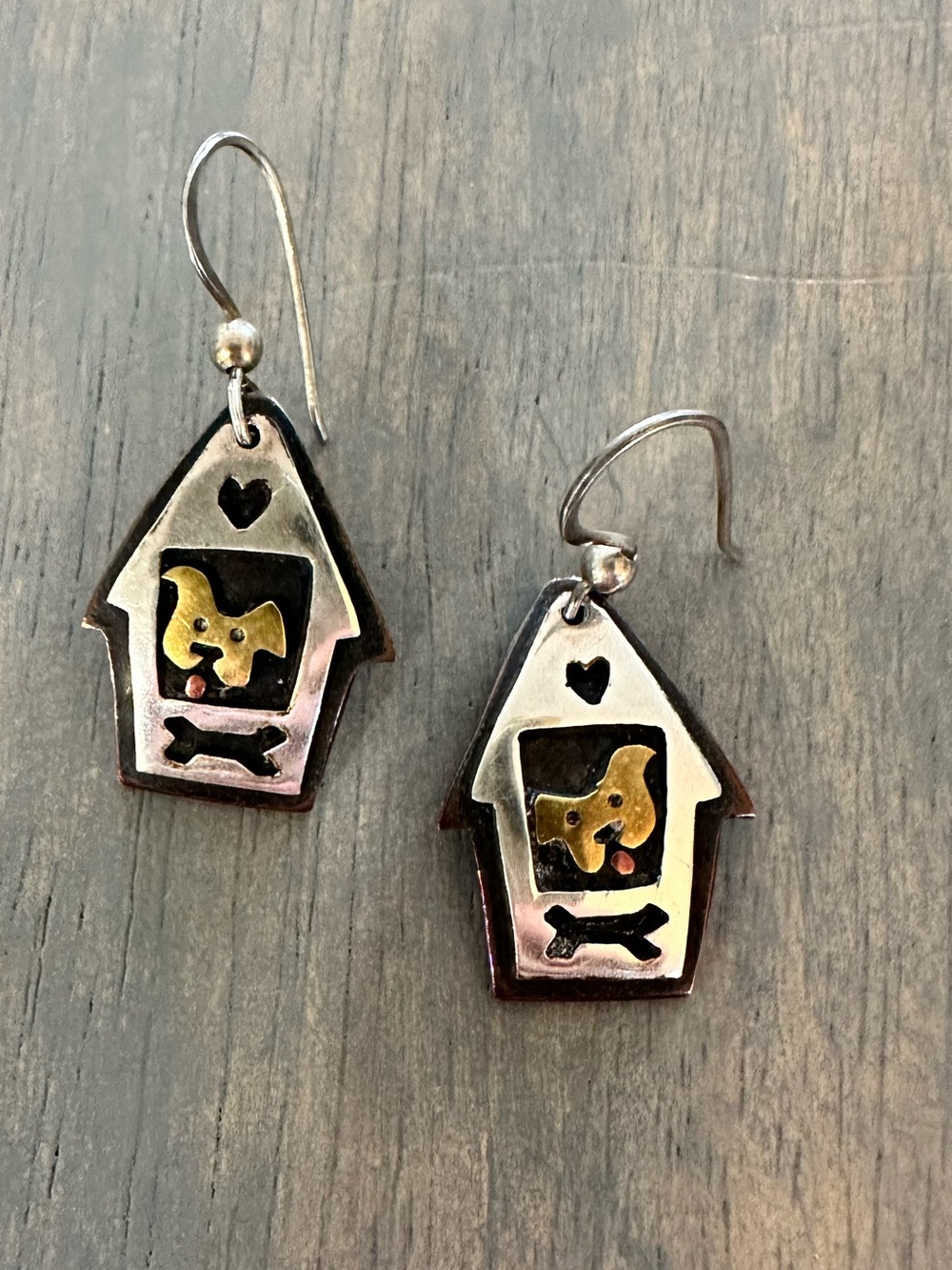 Far Fetched Mixed Metal Cute Doggy Face Dangle Earrings
